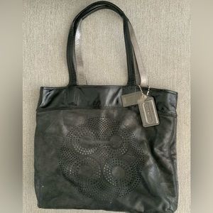 Black leather coach purse